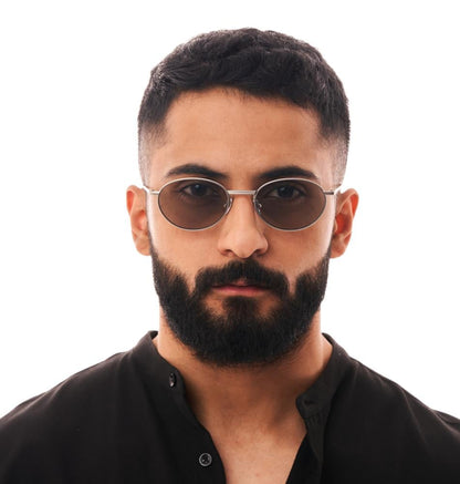 STEEL — Matte Silver Metal Oval Sunglasses