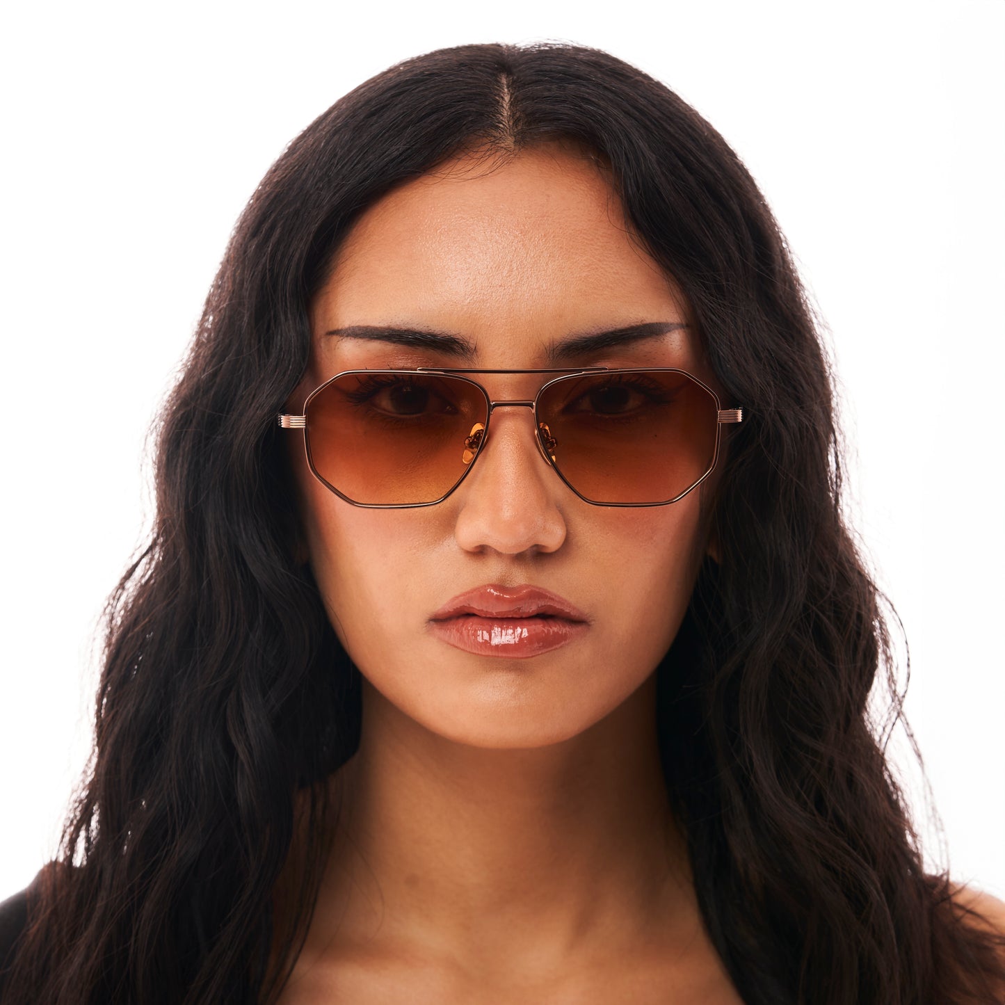 4PM Copper-Tone Metal Frame Sunglasses with Gradient Orange Lenses